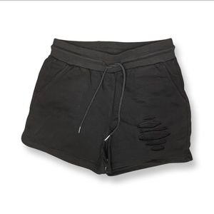 Black, Drawstring, Distressed Shorts